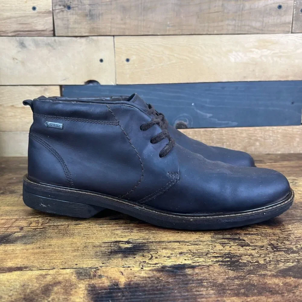 Ecco Leather Chukka Boots Gore Tex Mens 13 Brown Shoes 47 Shockpoint